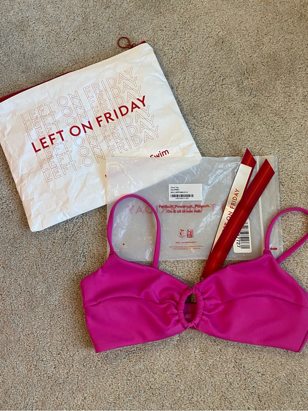 Left On Friday Hot Pink Bikini Top with Front Ring